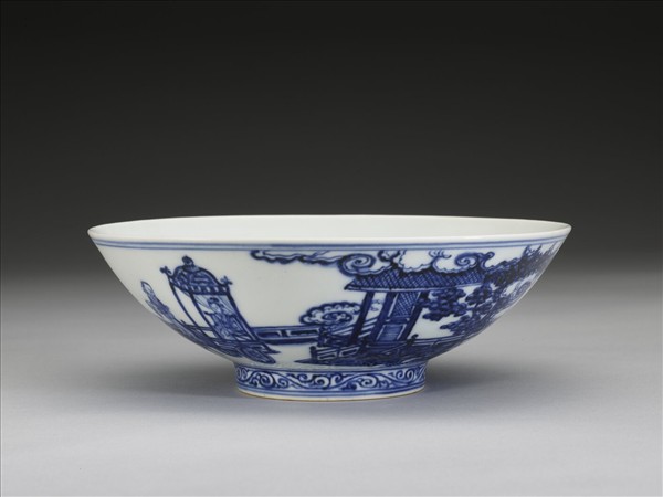 青花三友仕女夜遊圖碗