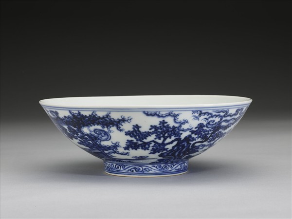 青花三友仕女夜遊圖碗