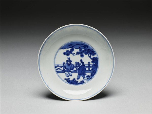 青花人物圖盤