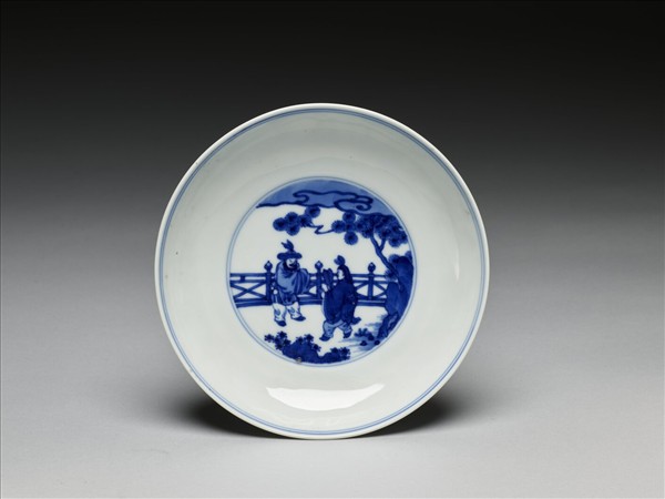 青花人物圖盤