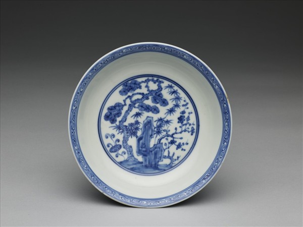 青花歲寒三友圖盤