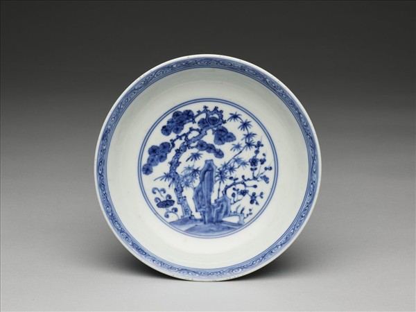 青花歲寒三友圖盤