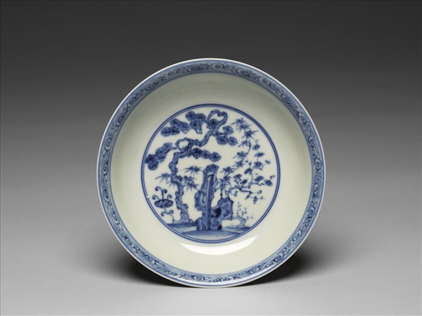 青花壽石三友圖盤