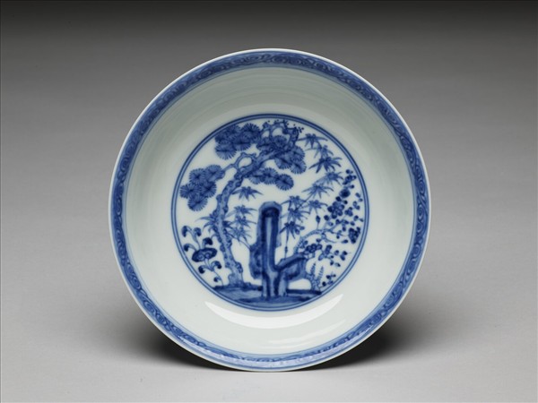 青花歲寒三友圖盤