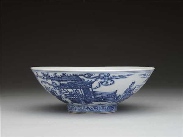 青花海棠詩意圖碗