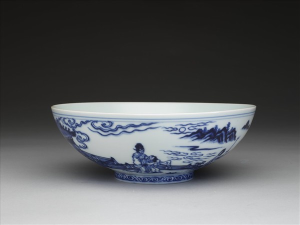青花海棠詩意圖碗