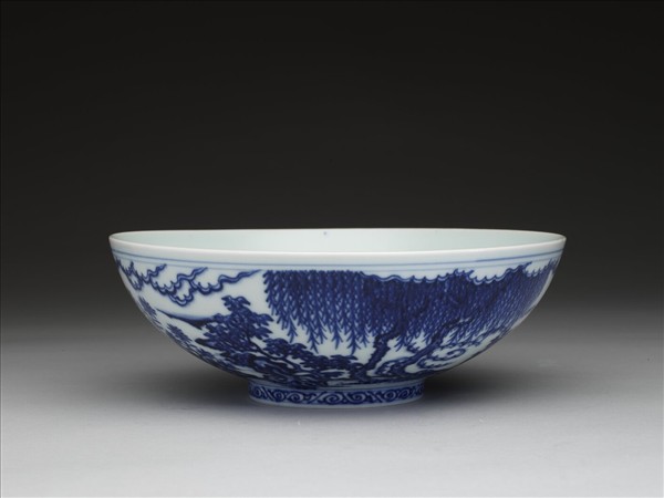 青花海棠詩意圖碗