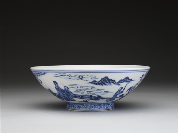 青花海棠詩意圖碗