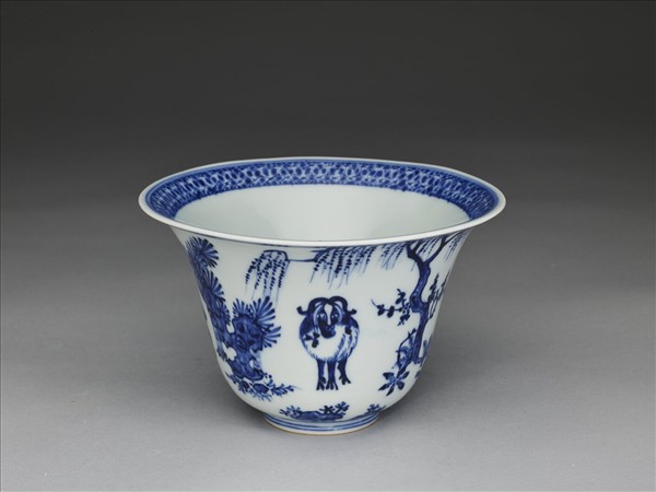 青花三羊開泰圖仰鐘式碗