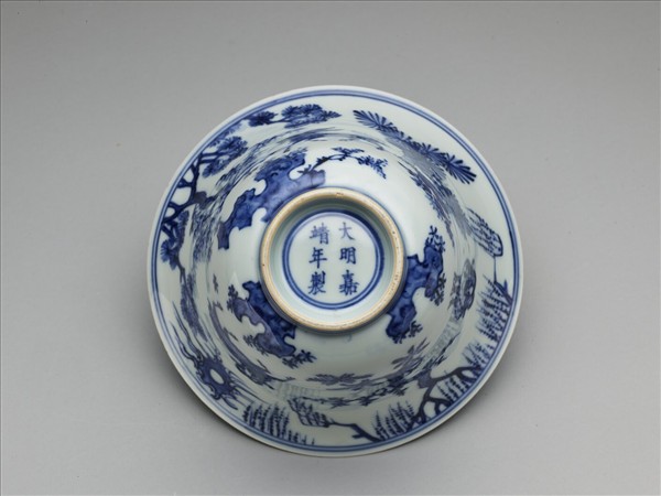 青花三羊開泰圖仰鐘式碗