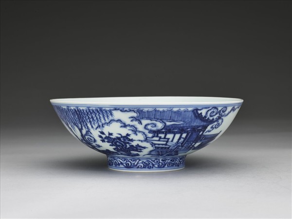 青花海棠詩意圖碗