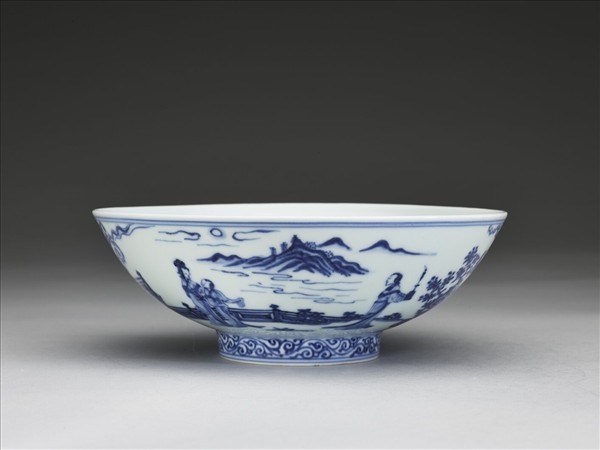 青花海棠詩意圖碗