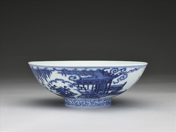 青花海棠詩意圖碗