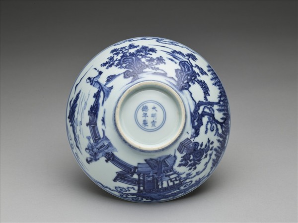 青花海棠詩意圖碗