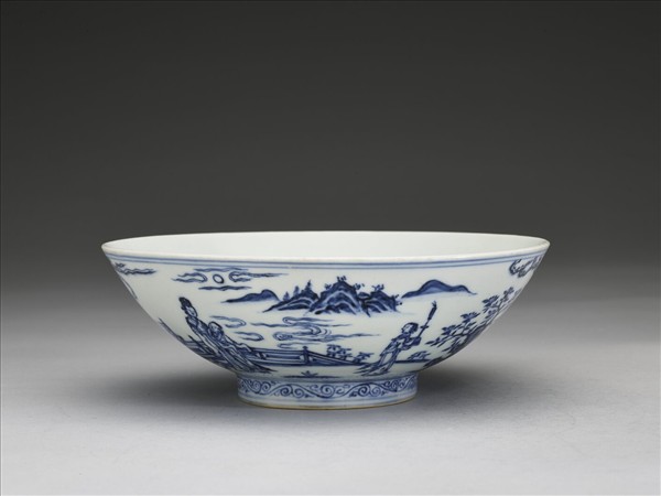 青花海棠詩意圖碗