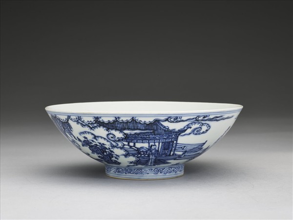 青花海棠詩意圖碗