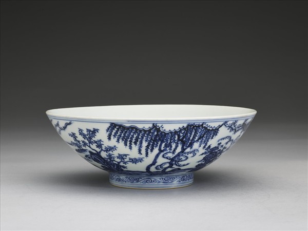 青花海棠詩意圖碗