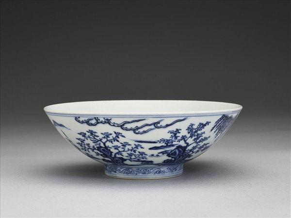 青花海棠詩意圖碗
