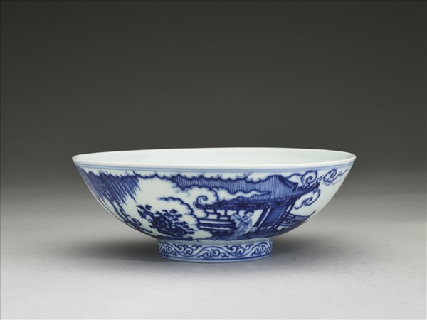 青花海棠詩意圖碗