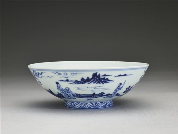 青花海棠詩意圖碗