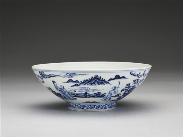 青花海棠詩意圖碗