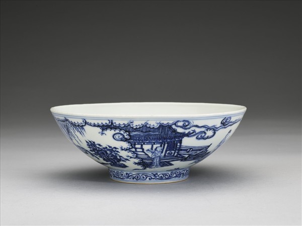 青花海棠詩意圖碗