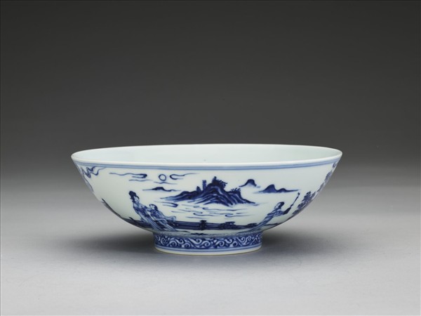 青花海棠詩意圖碗
