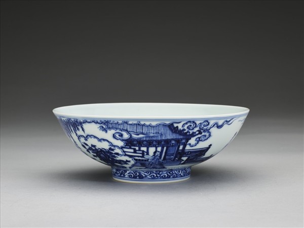 青花海棠詩意圖碗