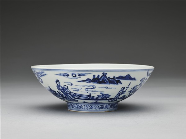 青花海棠詩意圖碗