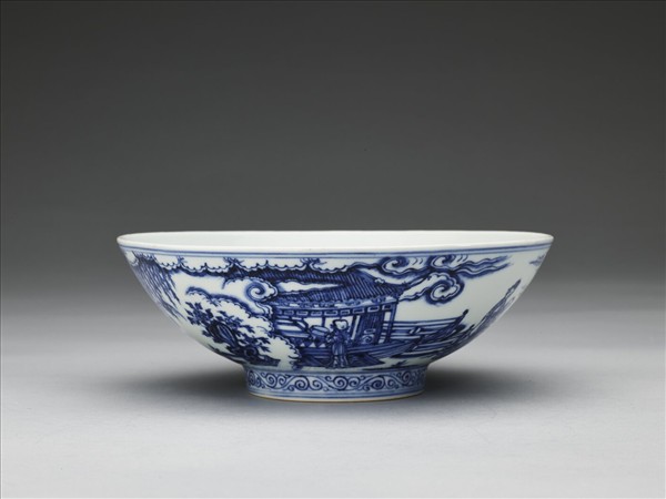 青花海棠詩意圖碗