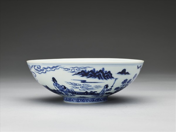 青花海棠詩意圖碗