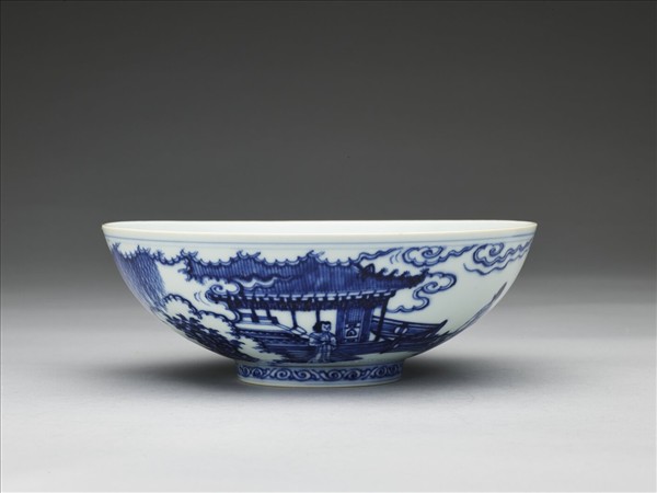 青花海棠詩意圖碗
