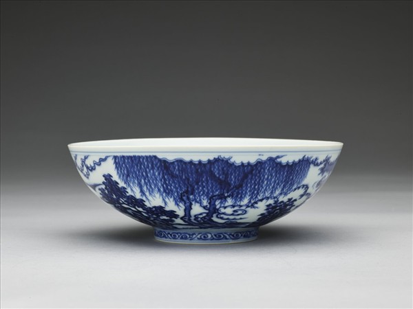 青花海棠詩意圖碗