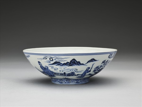 青花海棠詩意圖碗