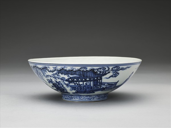青花海棠詩意圖碗