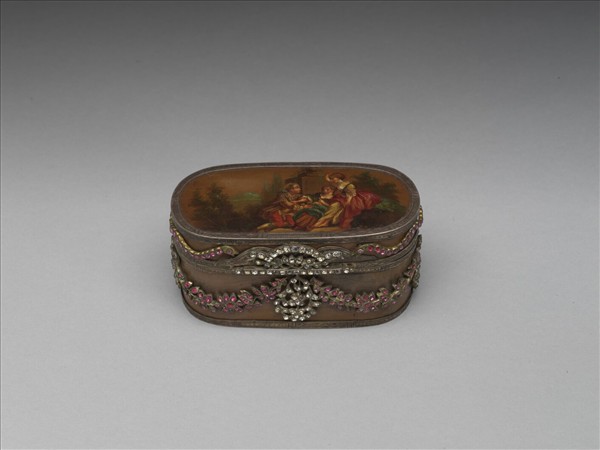 銀嵌寶石漆鼻煙盒