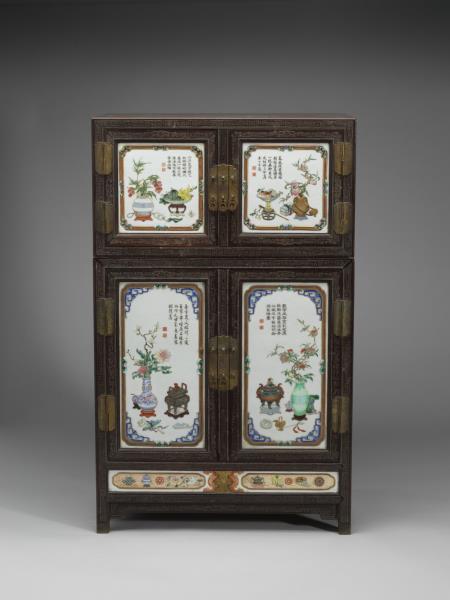 紫檀嵌彩瓷博古圖櫃