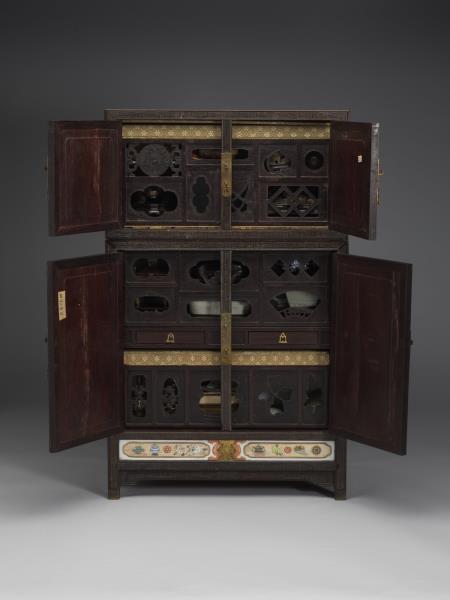 紫檀嵌彩瓷博古圖櫃