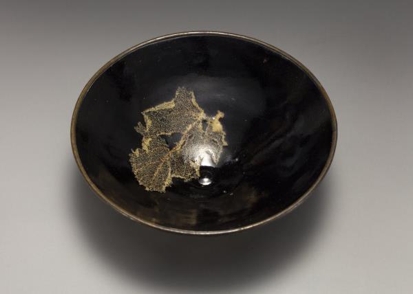 吉州窯 黑釉木葉紋茶盞
