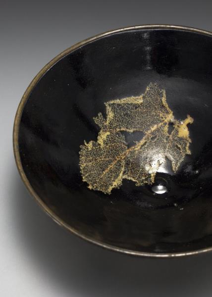 吉州窯 黑釉木葉紋茶盞