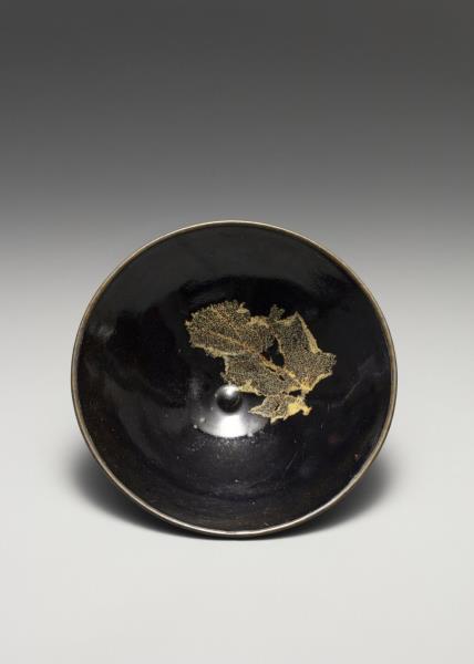 吉州窯 黑釉木葉紋茶盞