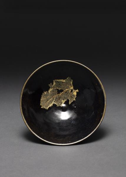吉州窯 黑釉木葉紋茶盞