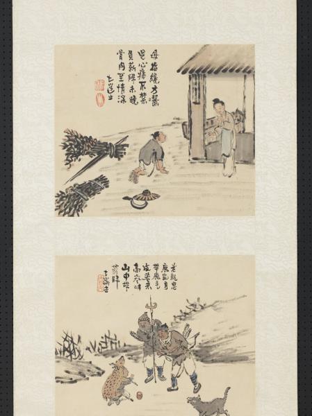 清曾衍東二十四孝八屏　軸　齧指心痛