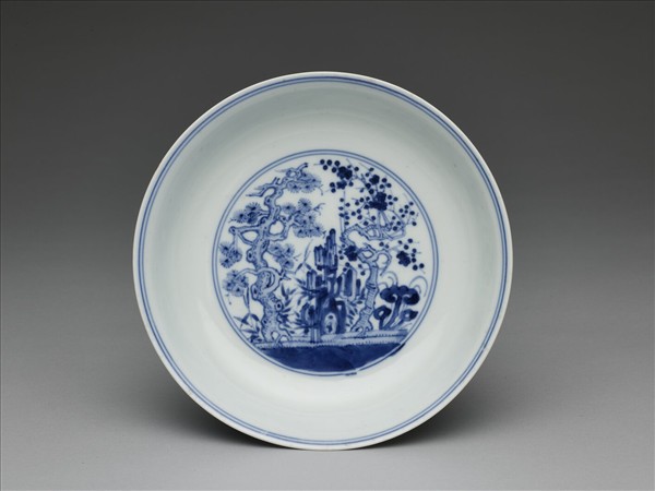 青花歲寒三友圖盤