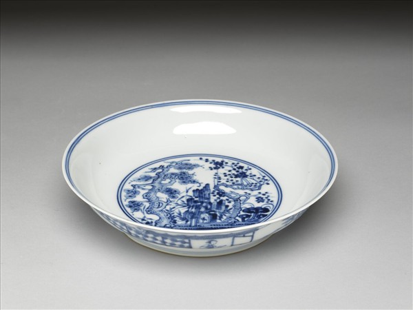 青花歲寒三友圖盤