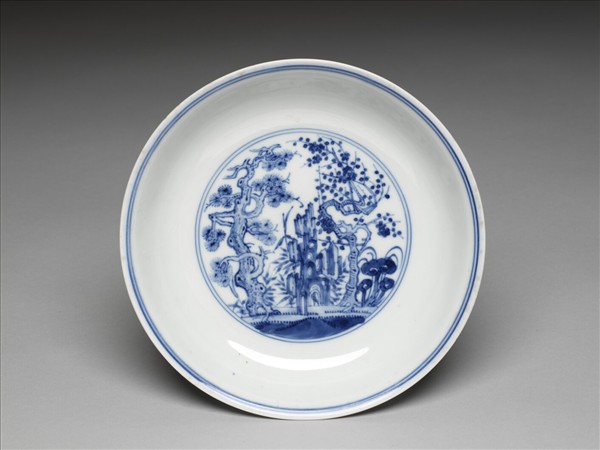 青花歲寒三友圖盤