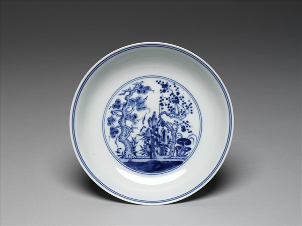 青花歲寒三友圖盤