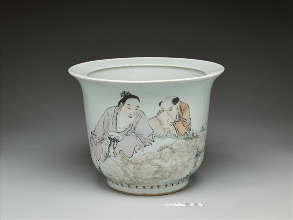 五彩課子圖花盆