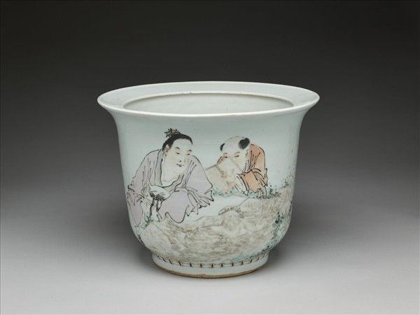 五彩課子圖花盆