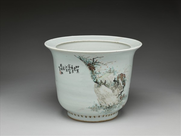 五彩課子圖花盆